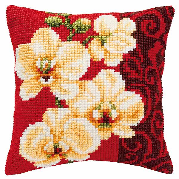 Orchid Printed Cross Stitch Cushion Kit by Vervaco