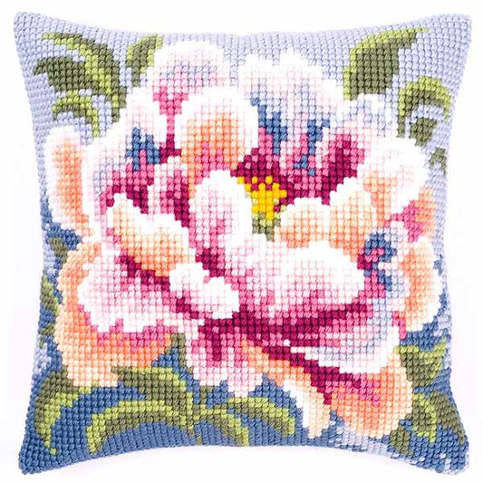 Peony Printed Cross Stitch Cushion Kit by Vervaco