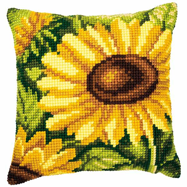 Bright Sunflower Printed Cross Stitch Cushion Kit by Vervaco