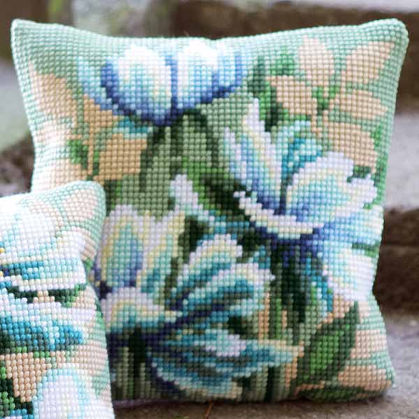 Japanese Anemones Printed Cross Stitch Cushion Kit by Vervaco