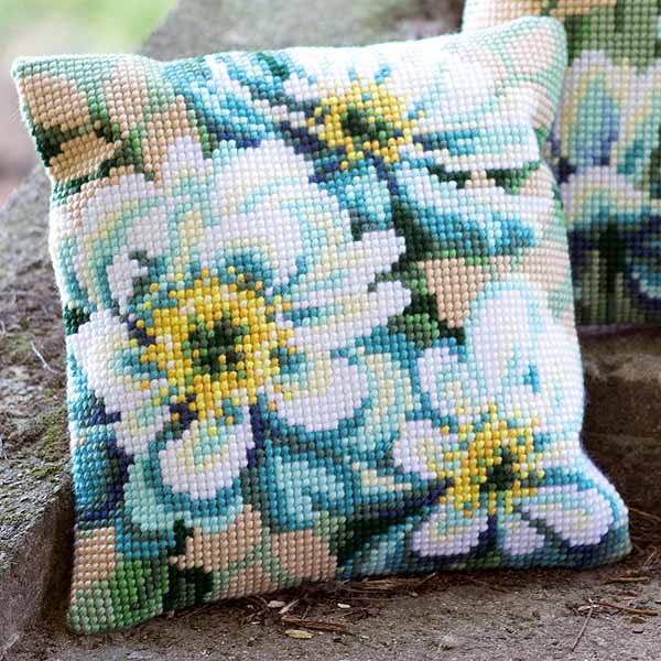 Japanese Anemone Printed Cross Stitch Cushion Kit by Vervaco