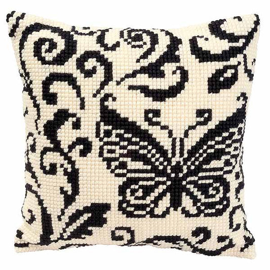 Blackwork Butterfly Printed Cross Stitch Cushion Kit by Vervaco