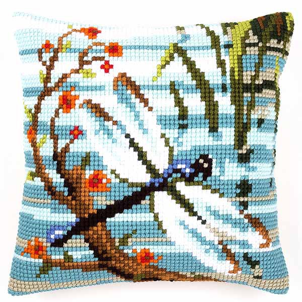 Dragonfly Printed Cross Stitch Cushion Kit by Vervaco
