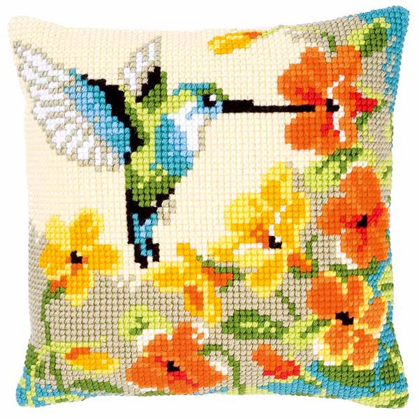 Hummingbird Printed Cross Stitch Cushion Kit by Vervaco