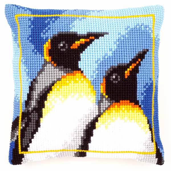 King Penguins Printed Cross Stitch Cushion Kit by Vervaco
