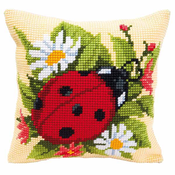 Ladybird Printed Cross Stitch Cushion Kit by Vervaco