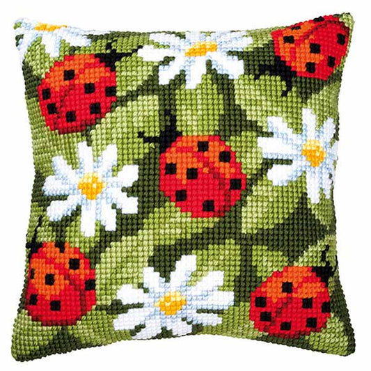 Ladybirds Printed Cross Stitch Cushion Kit by Vervaco