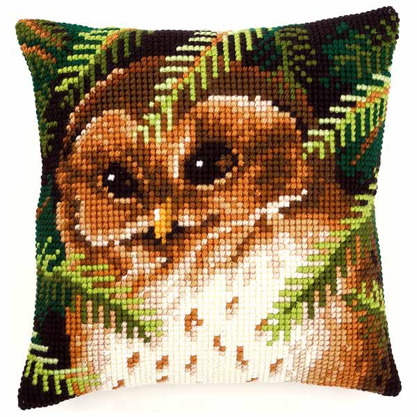 Owl Printed Cross Stitch Cushion Kit by Vervaco