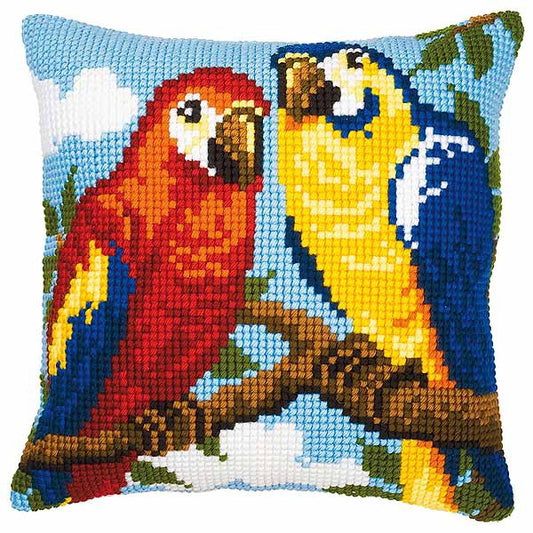 Parrots Printed Cross Stitch Cushion Kit by Vervaco