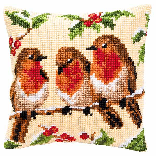 Robins Printed Cross Stitch Cushion Kit by Vervaco