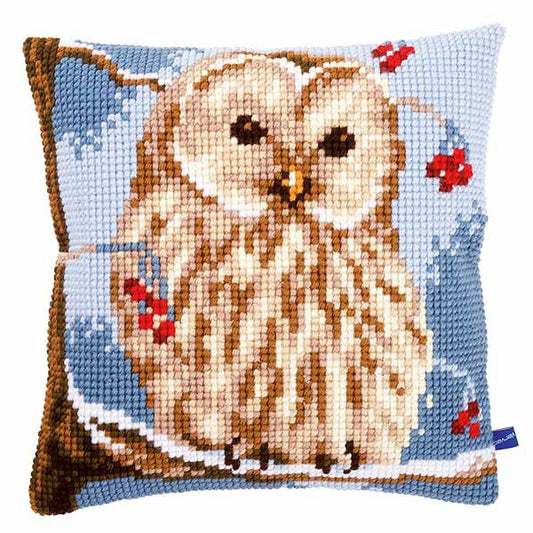 Winter Owl Printed Cross Stitch Cushion Kit by Vervaco