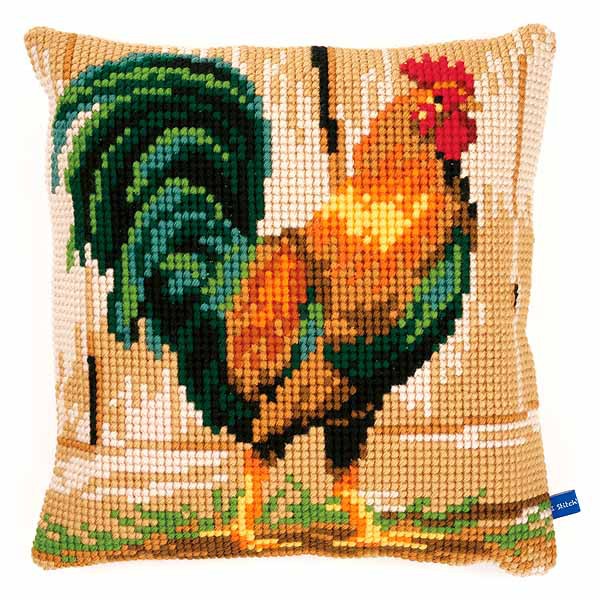 Rooster Printed Cross Stitch Cushion Kit by Vervaco