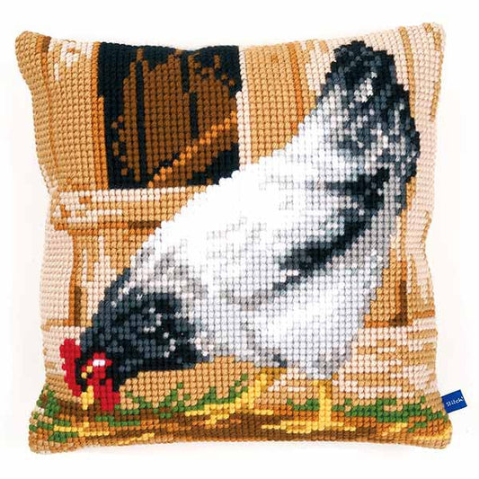 Grey Hen Printed Cross Stitch Cushion Kit by Vervaco
