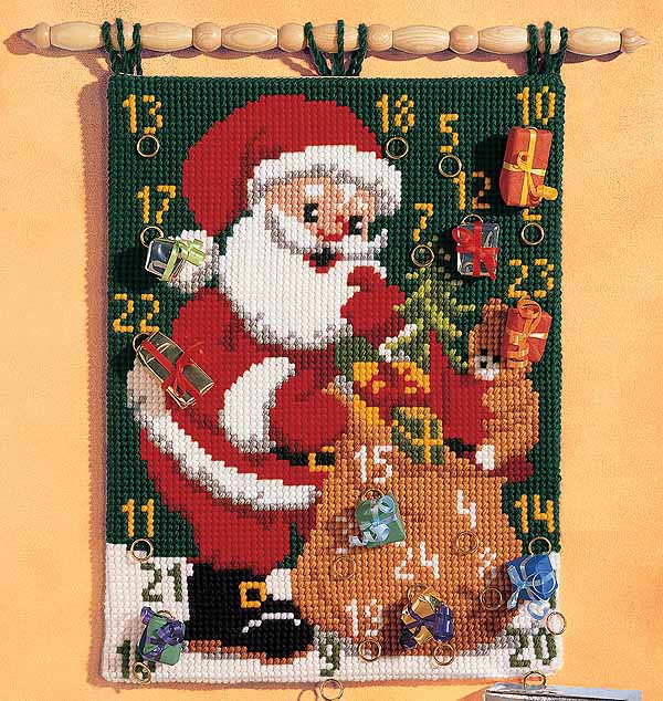 Father Christmas Advent Calendar Printed Cross Stitch Kit by Vervaco