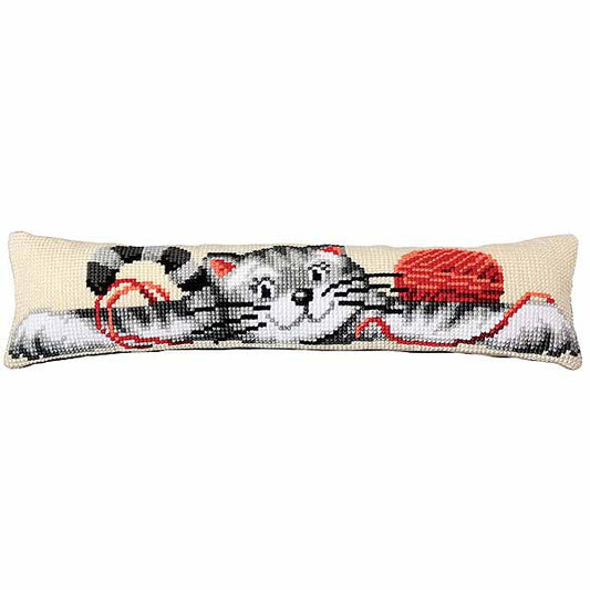 Playful Cat Cross Stitch Draught Excluder Cushion Kit By Vervaco
