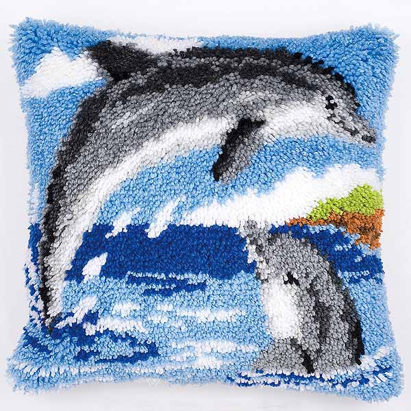 Dolphins Latch Hook Cushion Kit By Vervaco