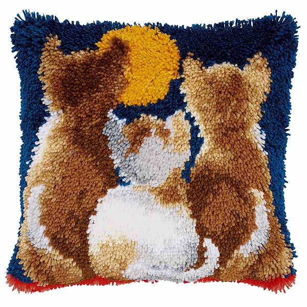 Cats at Night Latch Hook Cushion Kit By Vervaco