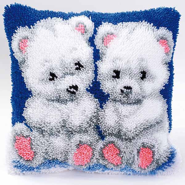 Polar Bear Cubs Latch Hook Cushion Kit By Vervaco