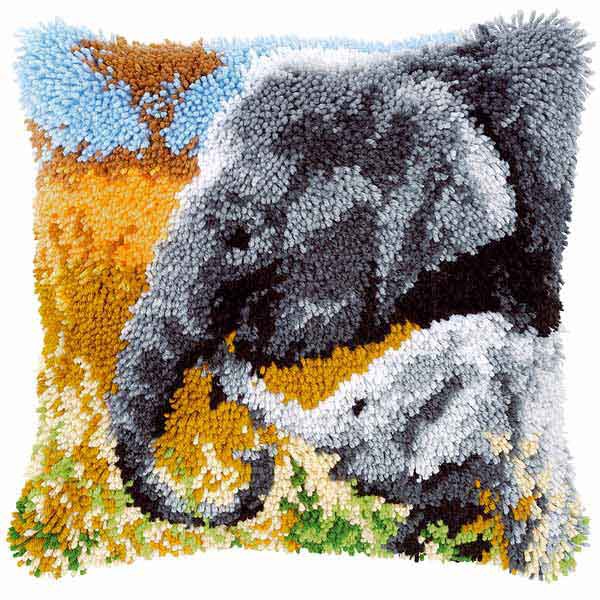 Elephants Latch Hook Cushion Kit By Vervaco