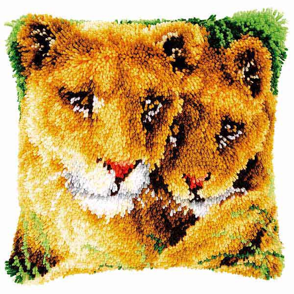Lioness and Cub Latch Hook Cushion Kit By Vervaco
