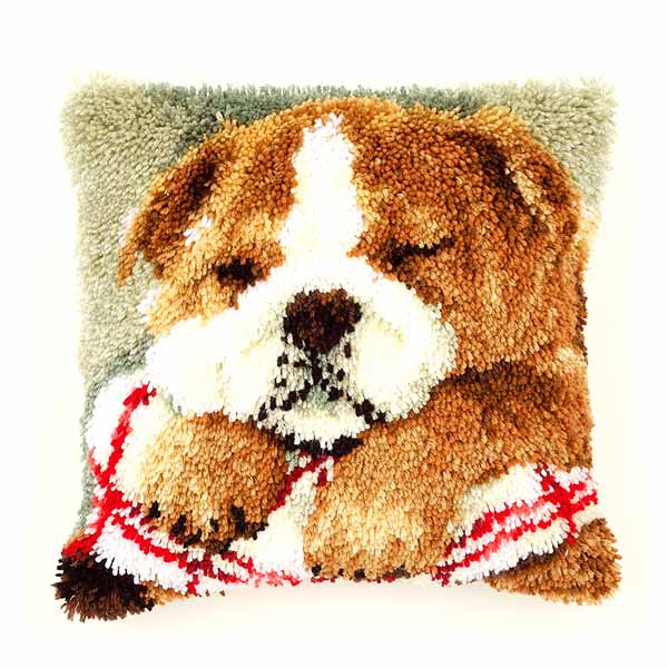 Sleeping Bulldog Latch Hook Cushion Kit By Vervaco