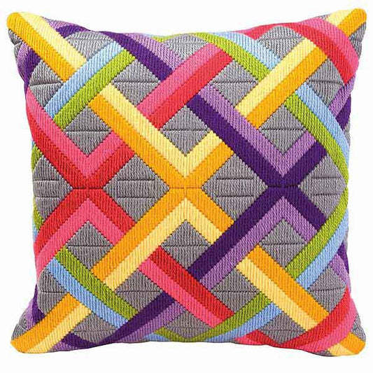 Bright Geometric Long Stitch Cushion Kit By Vervaco