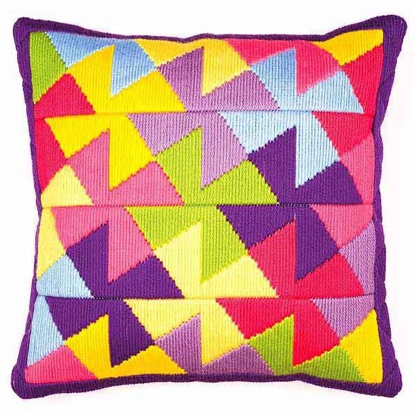 Multi Colour Geometric Long Stitch Cushion Kit By Vervaco
