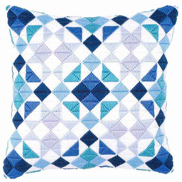 Blue Triangles Long Stitch Cushion Kit By Vervaco