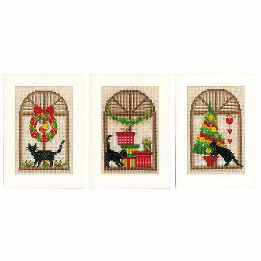 Christmas Cats Cross Stitch Christmas Card Kit By Vervaco