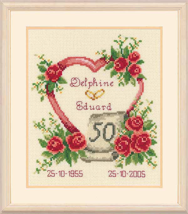 Golden Wedding Anniversary Sampler Cross Stitch Kit By Vervaco