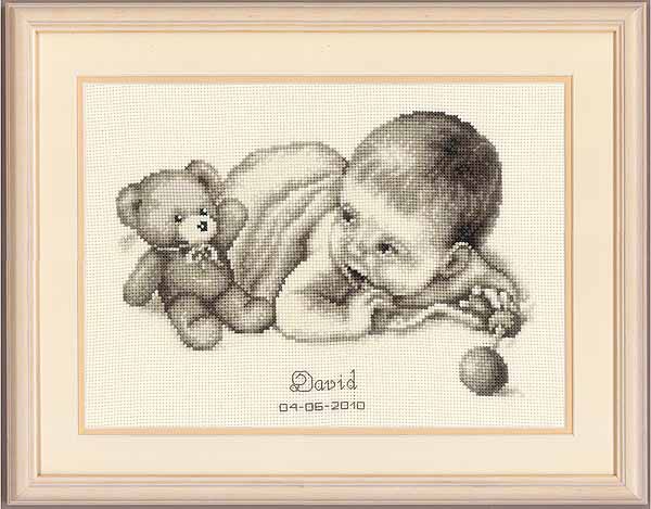 Baby with Teddy Birth Sampler Cross Stitch Kit By Vervaco