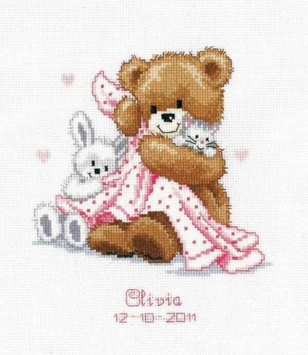 Teddy and Blanket Birth Sampler Cross Stitch Kit By Vervaco