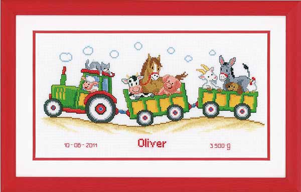 Tractor Birth Sampler Cross Stitch Kit By Vervaco
