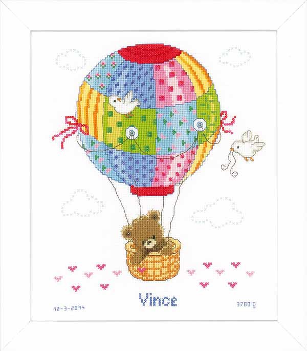 Hot Air Balloon Birth Sampler Cross Stitch Kit By Vervaco