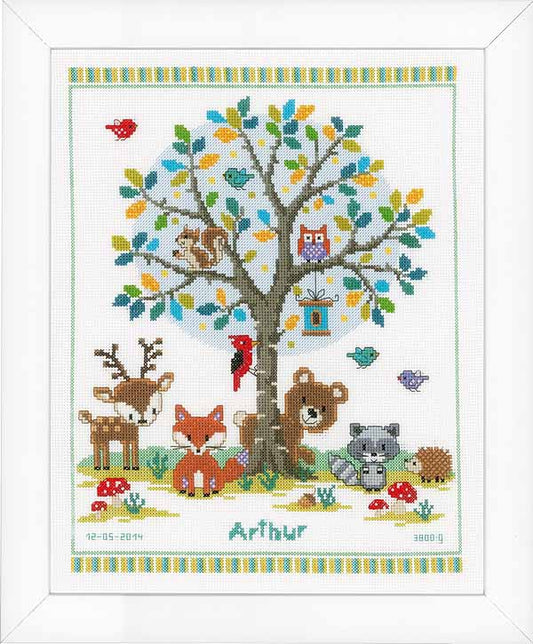 Into the Woods Birth Sampler Cross Stitch Kit By Vervaco