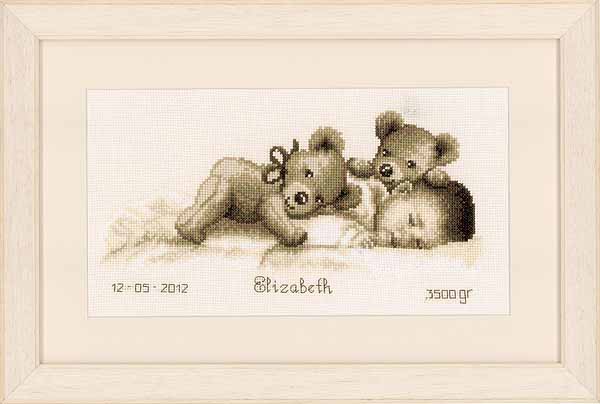 Sleeping with Teddy Birth Sampler Cross Stitch Kit By Vervaco