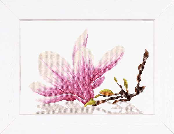 Magnolia Twig with Flower Cross Stitch Kit By Lanarte