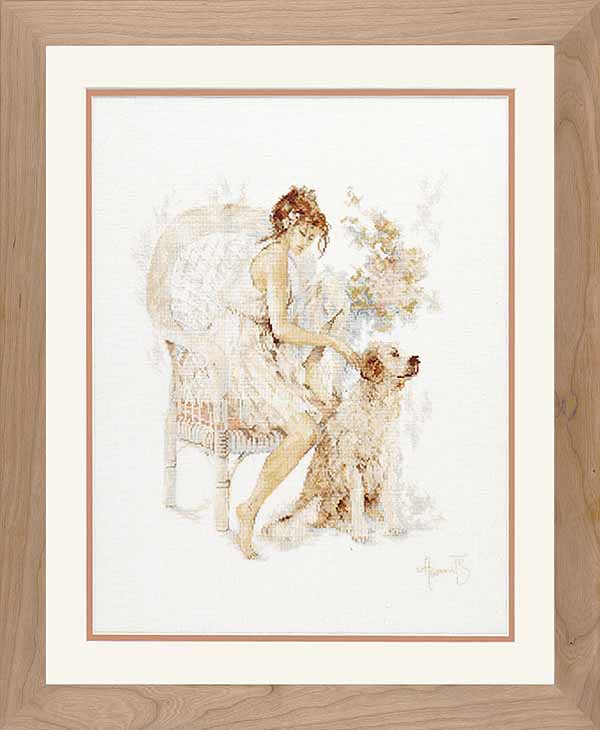 Girl in Chair with Dog Cross Stitch Kit By Lanarte