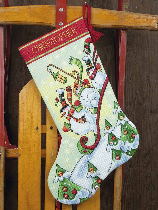 Sledding Snowmen Christmas Stocking Cross Stitch Kit by Dimensions