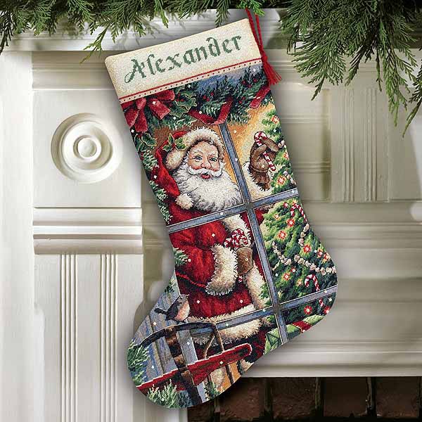 Candy Cane Santa Christmas Stocking Cross Stitch Kit by Dimensions
