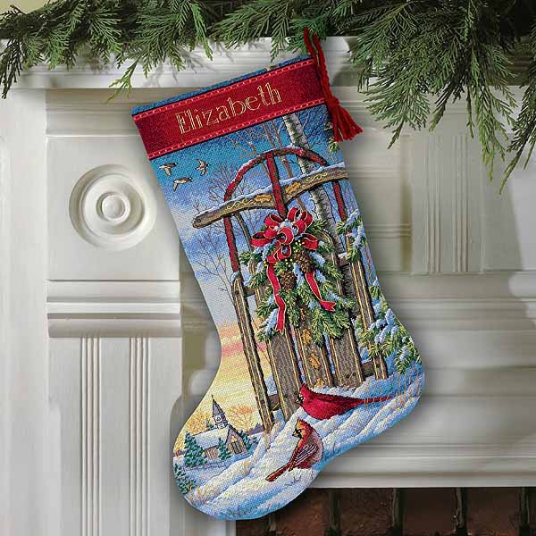 Christmas Sled Christmas Stocking Cross Stitch Kit by Dimensions