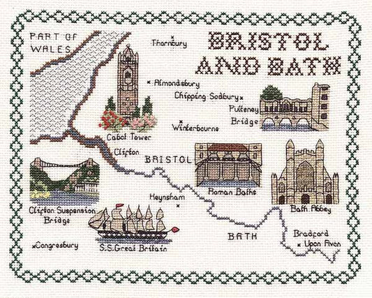 Bristol and Bath Map Cross Stitch Kit by Classic Embroidery