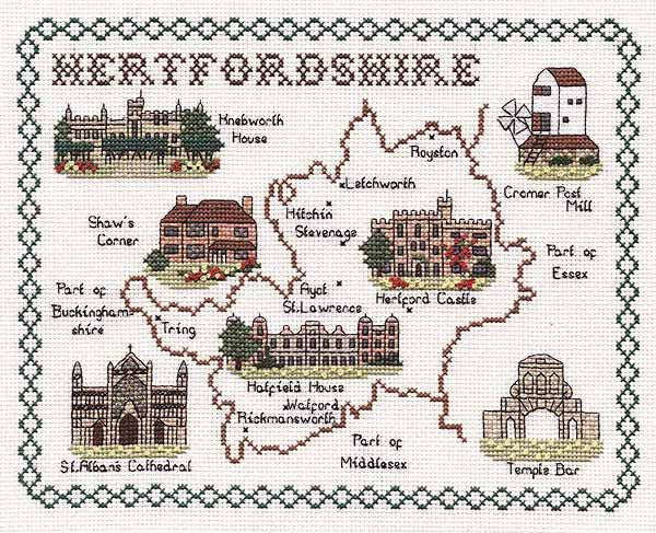 Hertfordshire Map Cross Stitch Kit by Classic Embroidery