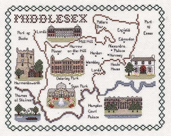 Middlesex Map Cross Stitch Kit by Classic Embroidery