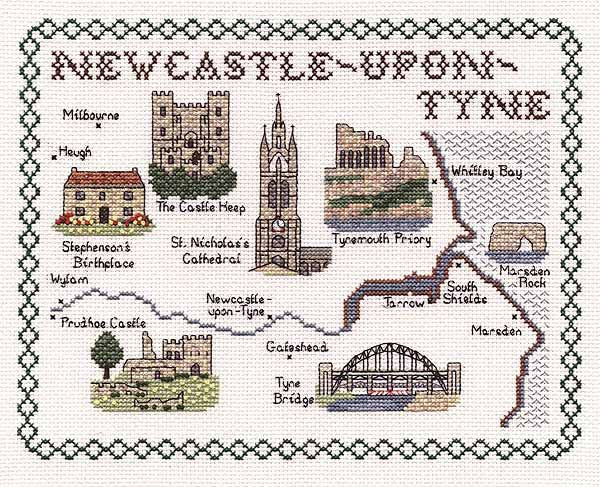 Newcastle Upon Tyne Map Cross Stitch Kit by Classic Embroidery
