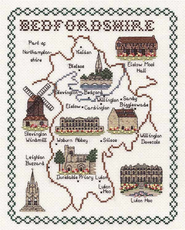 Bedfordshire Map Cross Stitch Kit by Classic Embroidery