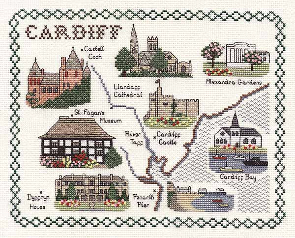 Cardiff Map Cross Stitch Kit by Classic Embroidery