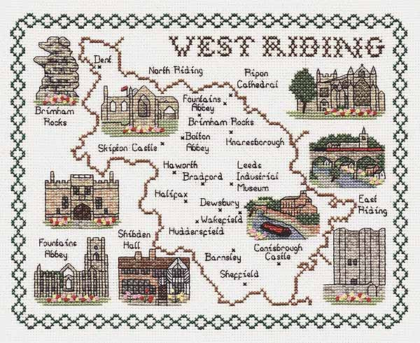 West Riding of Yorkshire Map Cross Stitch Kit by Classic Embroidery