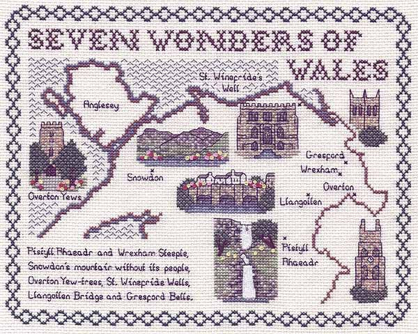Seven Wonders of Wales Map Cross Stitch Kit by Classic Embroidery
