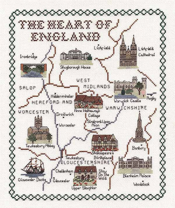 Heart of England Map Cross Stitch Kit by Classic Embroidery